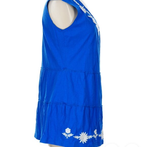 GARNET HILL Royal Blue EMBROIDERED Floral Knit Mini Dress Tunic TOP Size M 8 10 - Picture 3 of 4